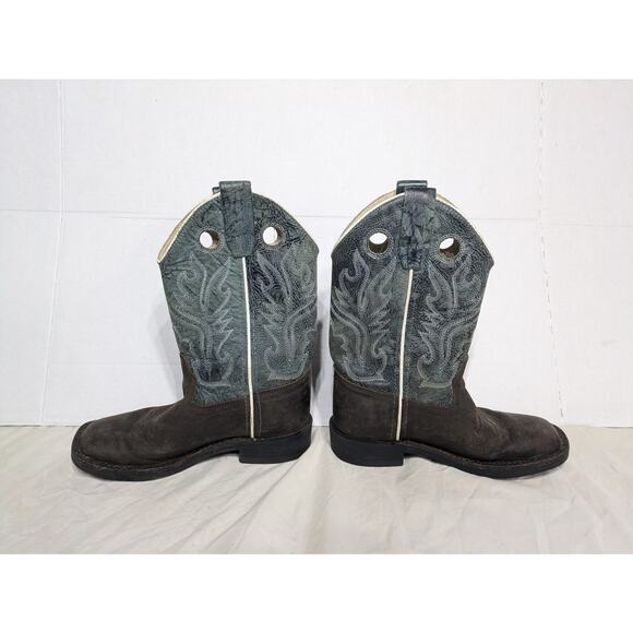 Old West BSC1884 Cowboy Boots Blue‎ Brown Leather Square Toe Little Kids Sz 13.5 - Picture 4 of 8